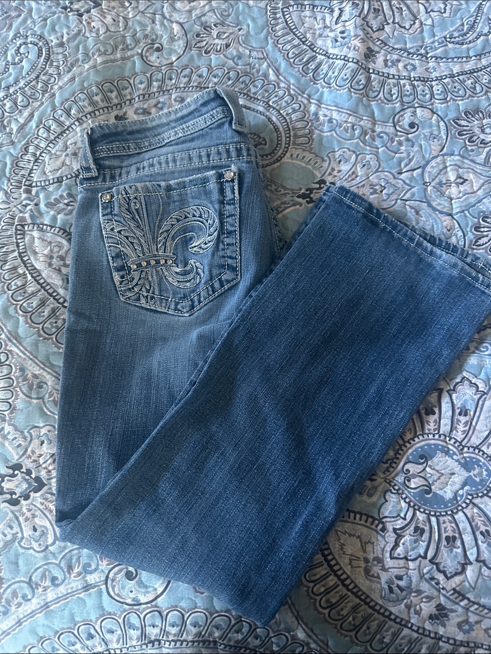 Miss Me Blue Embroidered Pocket Boot Cut Jeans